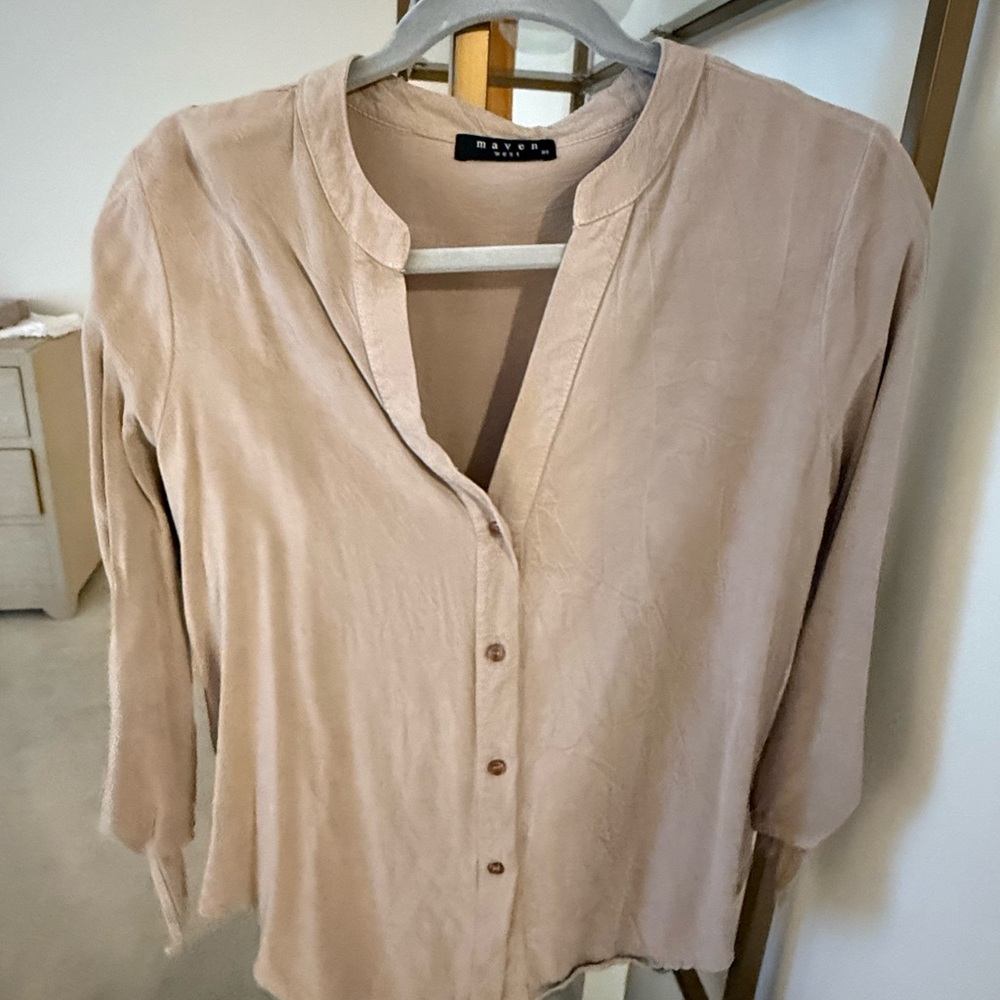 Maven West Beige Button-Front Shirt